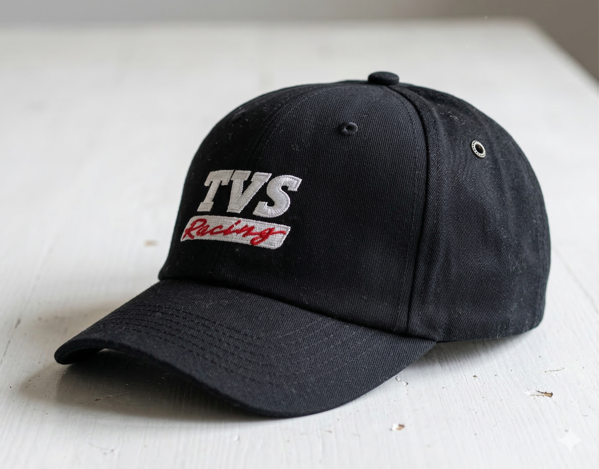 Stylish mesh baseball cap featuring a green brim and space-themed patch, perfect for fashion shoots.